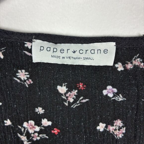 Paper Crane Cropped Smocked Waist Women SZ S Floral Ditzy Print Long Sleeve Boho - Picture 3 of 6